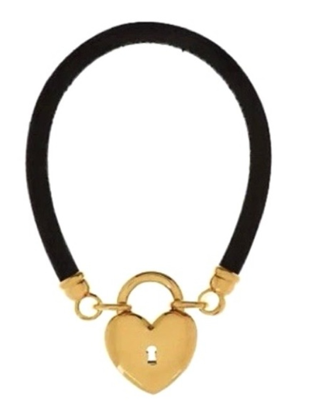 Bronze Italia Polished Gold Heart Lock Leather Bracelet Size 8”